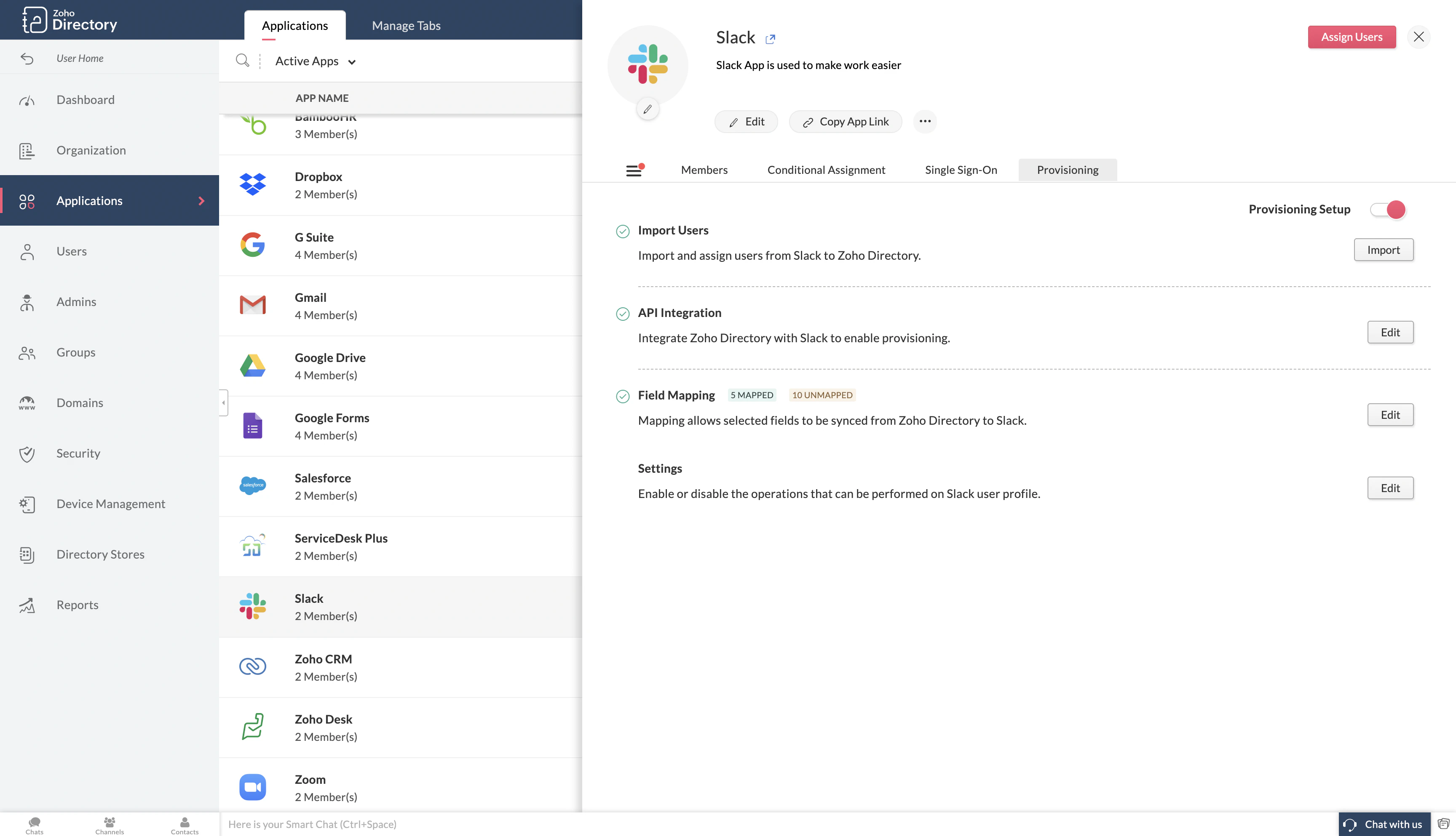 screenshot of Zoho Directory